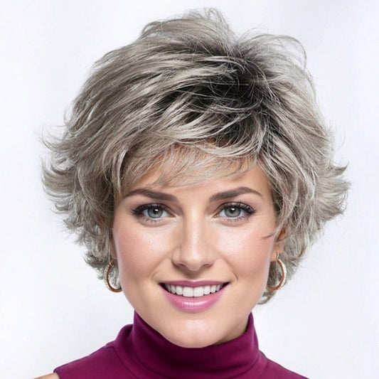 Women's Outside Curly Long Mixed Color Brown Golden One Piece Wig Short Straight Hair