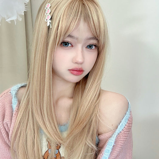 Female Hair Sweet Cute White Gold Color Natural Long Straight Wig
