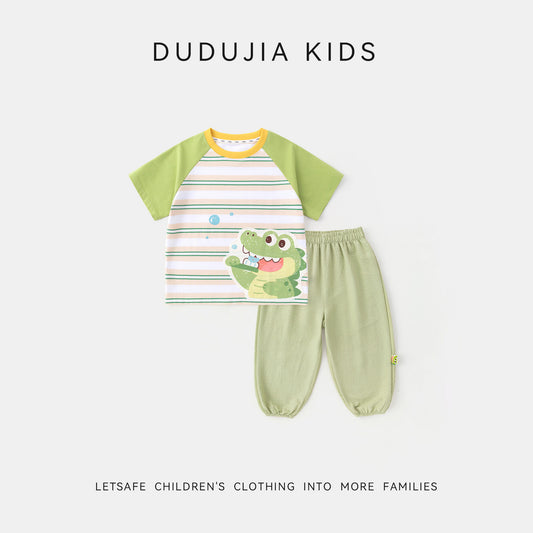 Children's Summer Short Sleeve Pants Thin Boys Cartoon Two Children's Suit