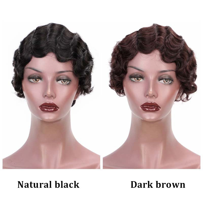 Water Wave Head Cover Retro Ripple Female Wig Short Curly Hair