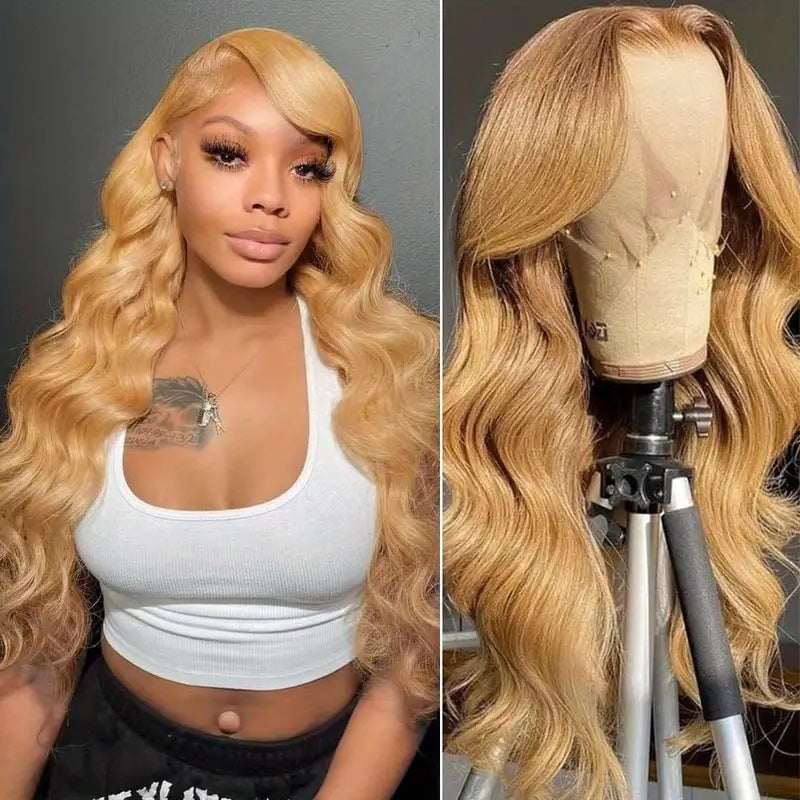 Women's Full Front Lace Golden Big Wave Wig Long Curls