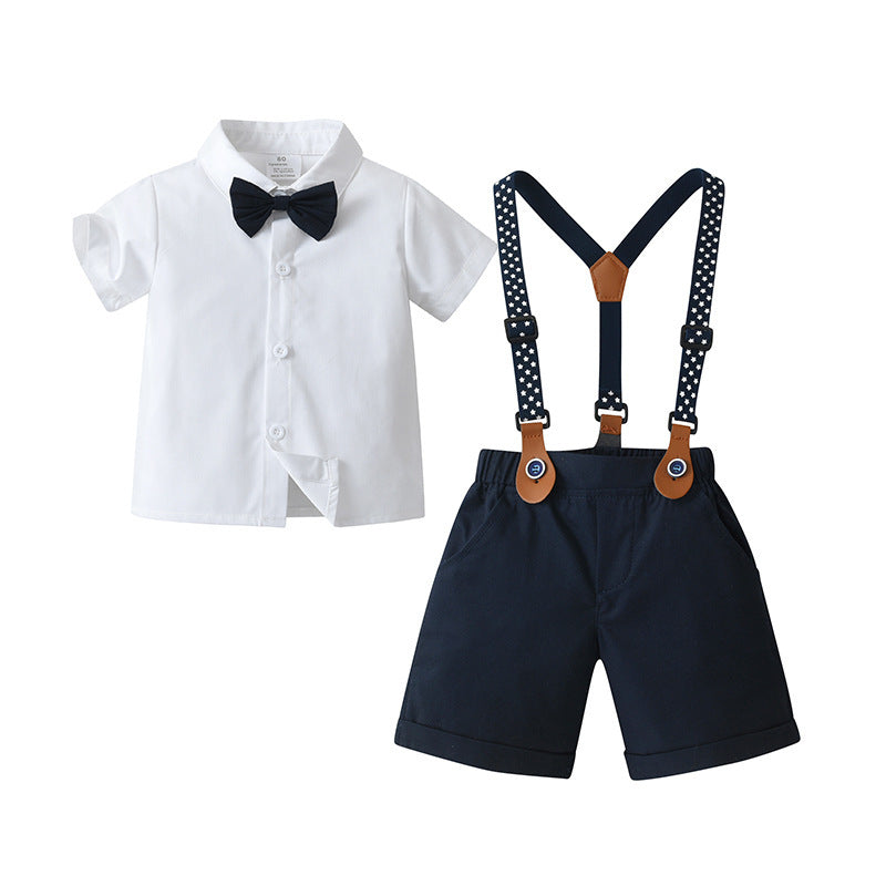 Children's Clothes Summer Short-sleeved Two-piece Strap British Gentleman Children's Suit