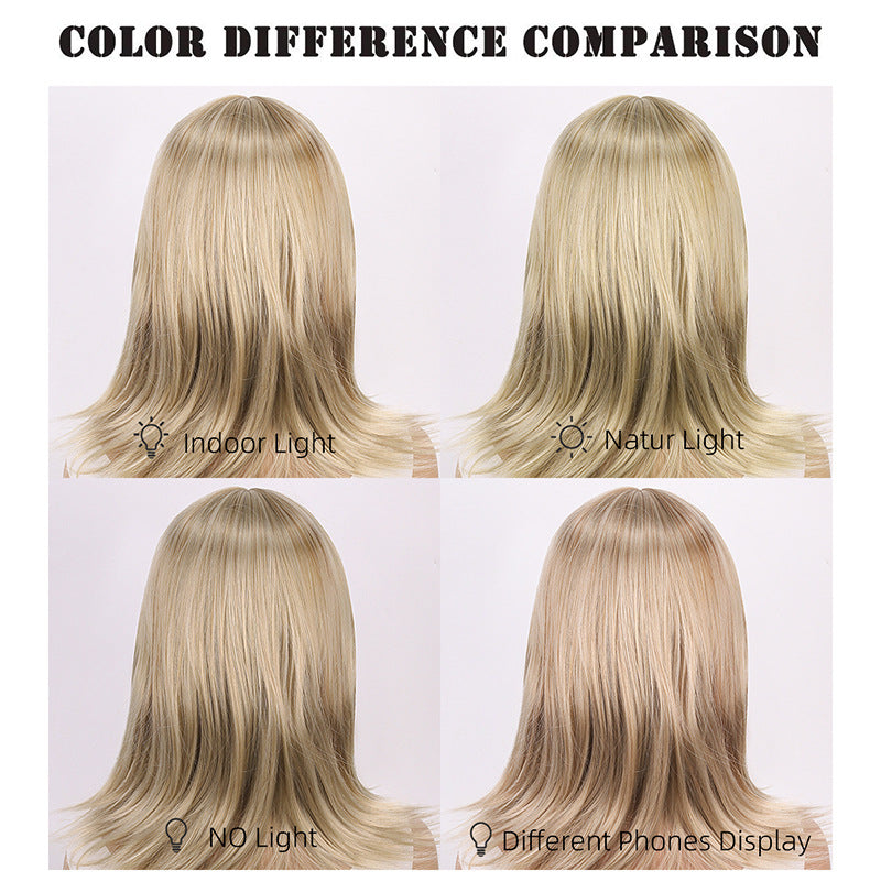 Bangs Golden Medium Long Chemical Fiber African Wig Short Straight Hair