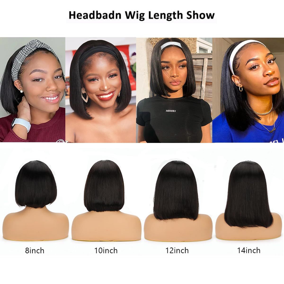 Women's Black Band Inner Buckle Synthetic Wigs Wig Short Straight Hair