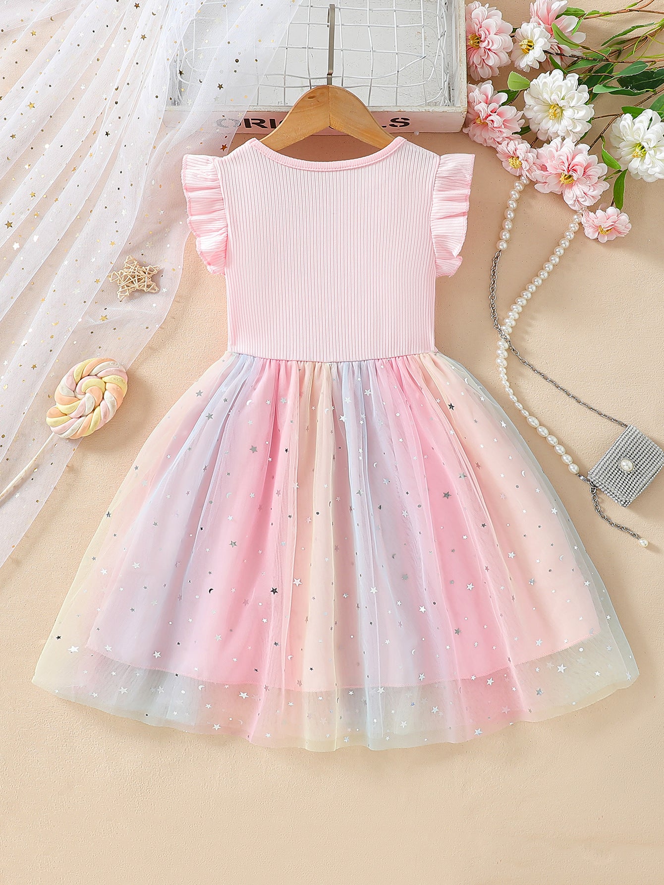 Children's Bow Summer Short-sleeved Gradient Mesh Princess Children's Dress