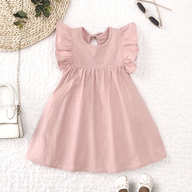 Children's Little High-grade Summer Class Solid Color Flounced Children's Dress