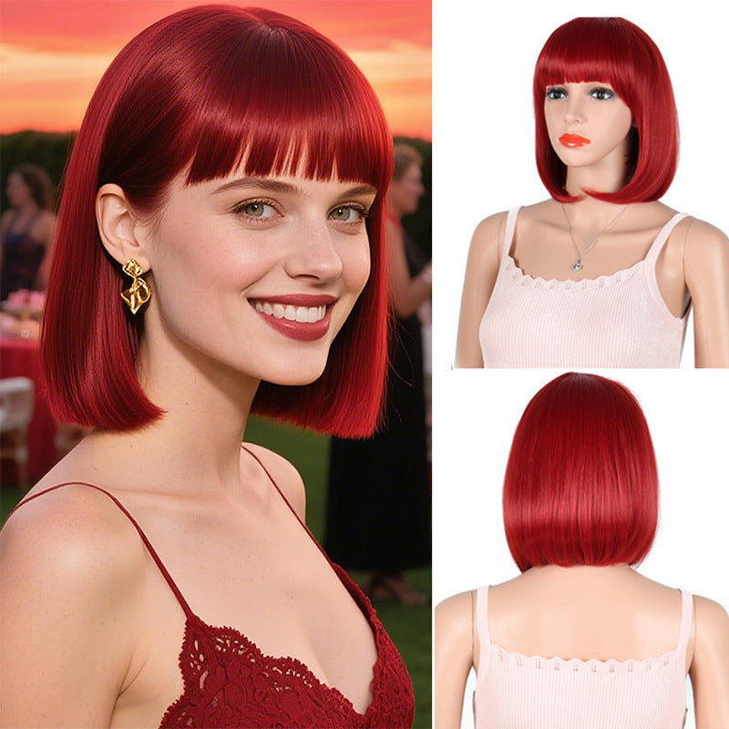 Curl Chemical Fiber Color Wave Cover Wig Short Straight Hair