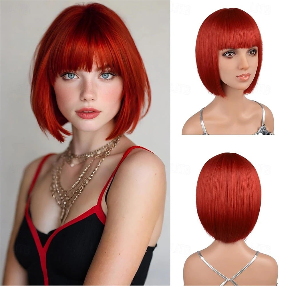 Set With Bangs Synthetic Fiber Heat-resistant Wig Short Straight Hair