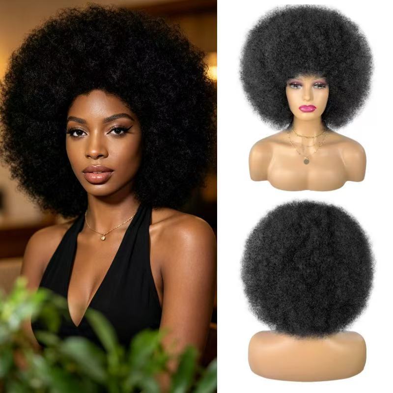 Afro Black African Wigs With Small Head Cover Fluffy Wig Short Curly Hair