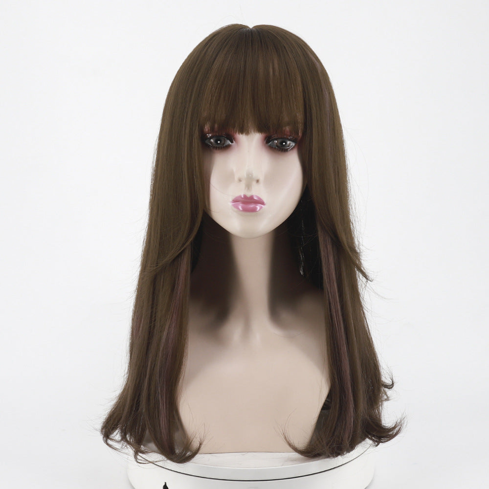 Women's Thin Rattan Curly Natural Air Bangs Inner Buckle Head Wig Long Curls