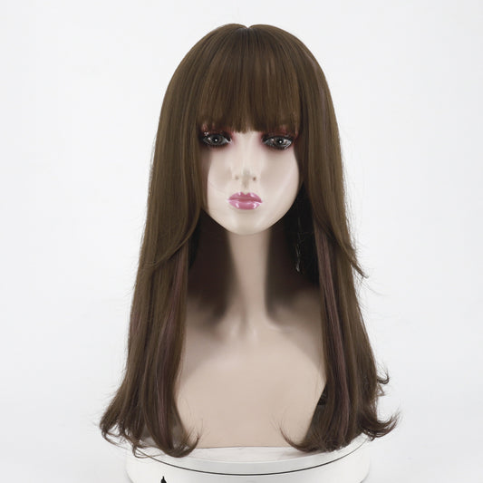 Women's Thin Rattan Curly Natural Air Bangs Inner Buckle Head Wig Long Curls