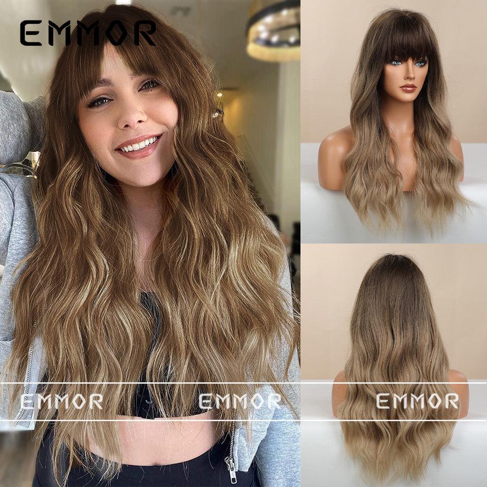 Women's Air Bangs Big Wave Curly Hair Gradient Wig Long Curls