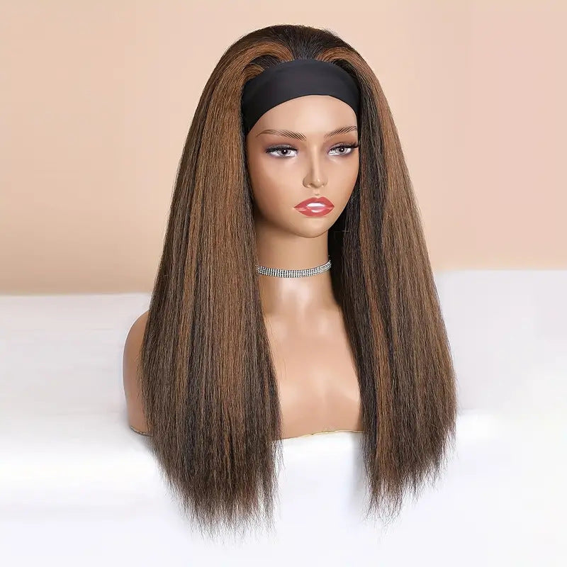 Black Ice Ribbon Fluffy Middle Part Synthetic Long Straight Wig
