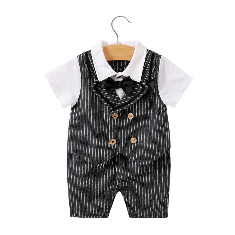 Children's Class Clothes Born One Year Old Gentleman Short Sleeve Rompers Jumpsuit, Climbing Suit