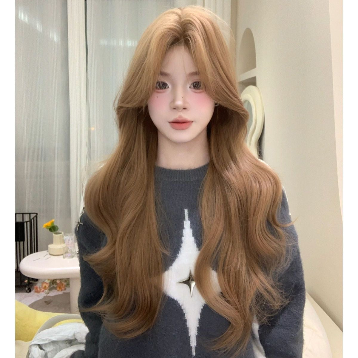 Human Computer Female Hair Valgus Big Wave Wig Long Curls
