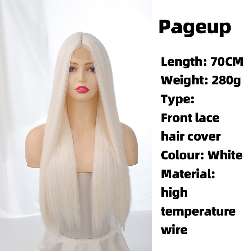 Women's Front Lace Mid-length Hair White Role-playing Long Straight Wig