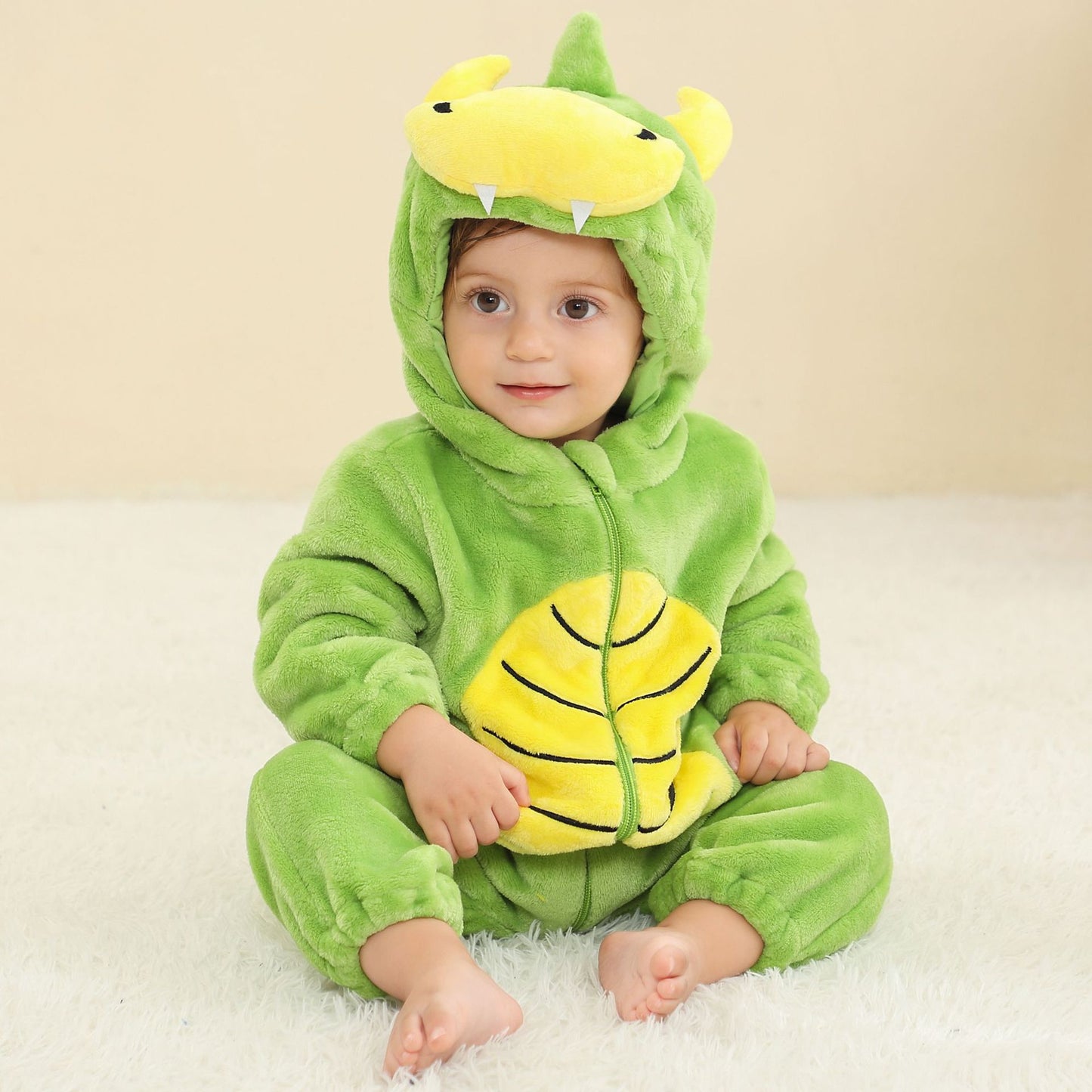 Infant Flannel Animal Jumpsuit Cartoon Hooded Jumpsuit, Climbing Suit