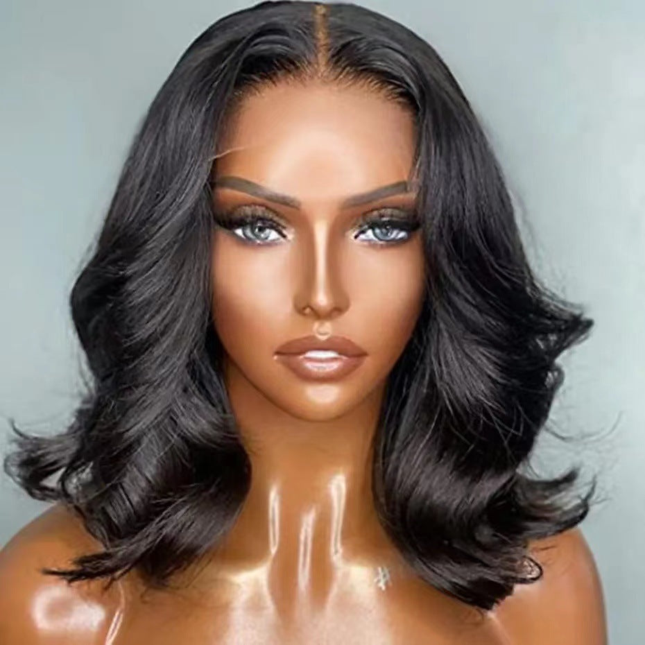 Women's Front Lace Medium Large Wave Natural Wig Short Curly Hair