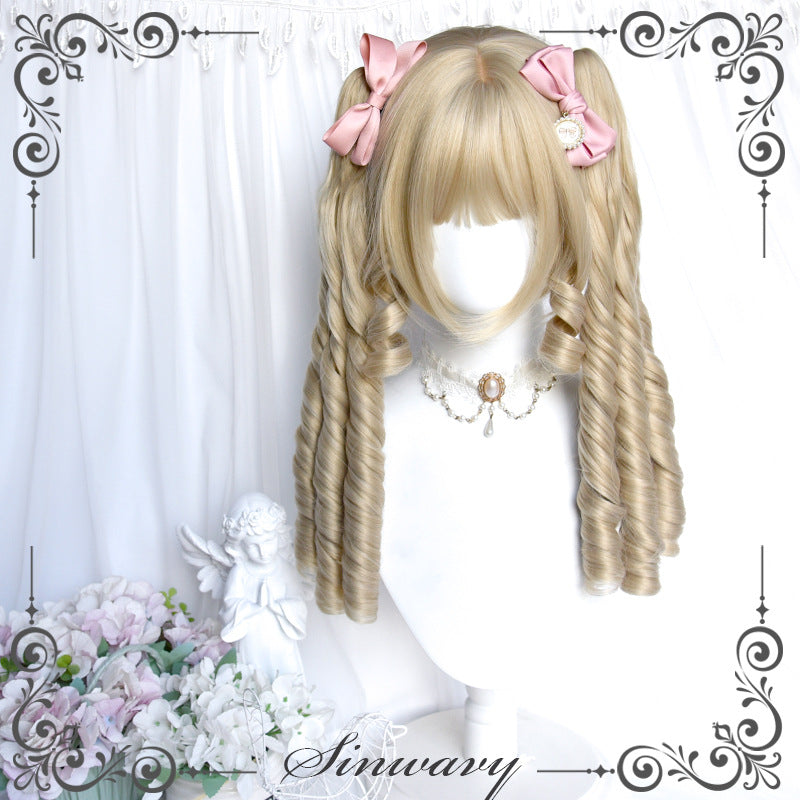 Lolita Grip Pairs Ponytail Roman Roll Feeling Golden Black Wig Short Curly Hair