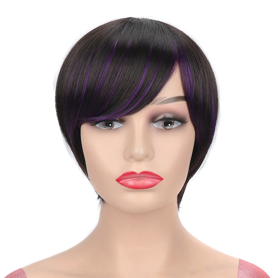 Women's Sheath Black Dyed Color Head Cover Chemical Wig Short Straight Hair