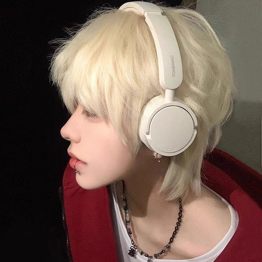 Men's White Gold Color Boys Natural Fluffy Wig Short Straight Hair