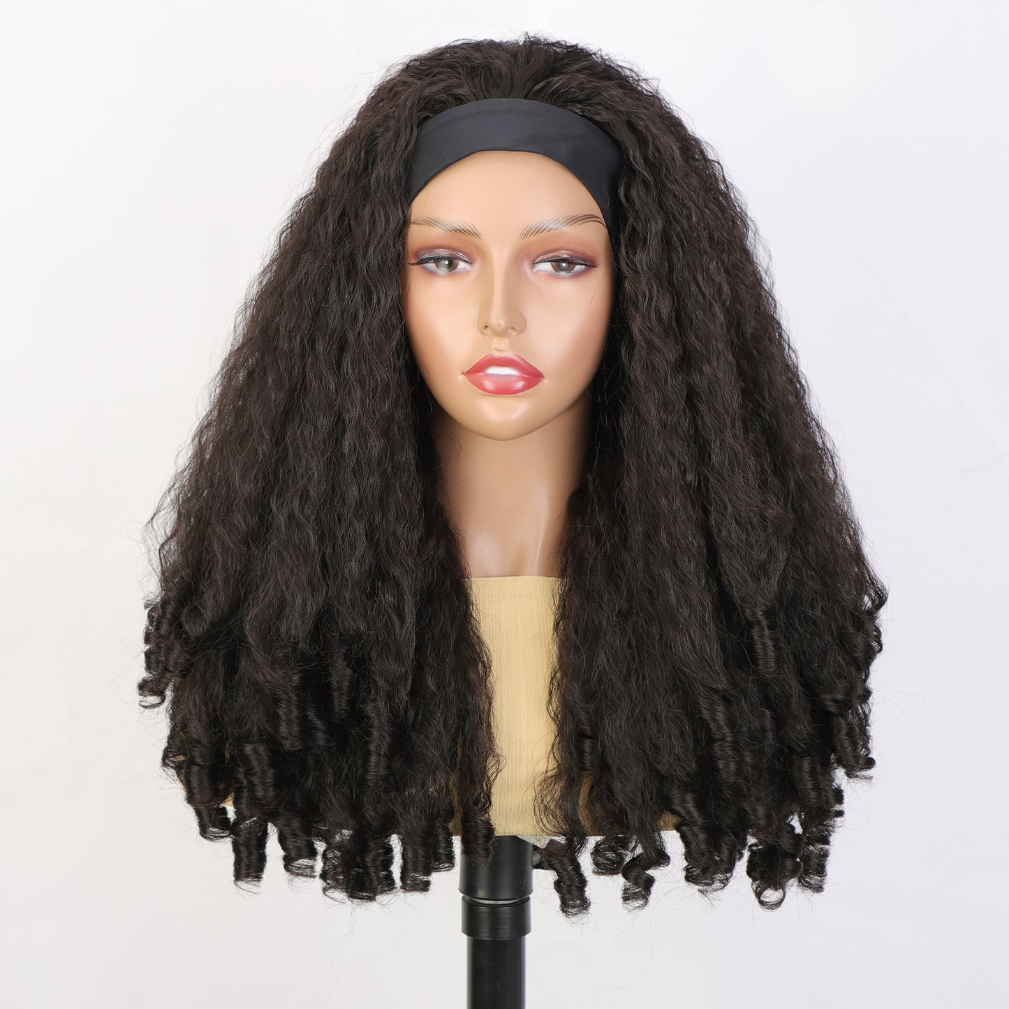 Women's Ice Silk Hair Band Screw Roll Curly Wig Long Curls
