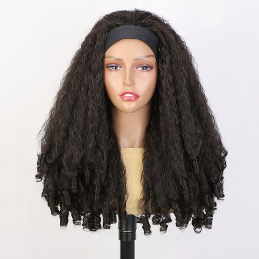 Women's Ice Silk Hair Band Screw Roll Curly Wig Long Curls