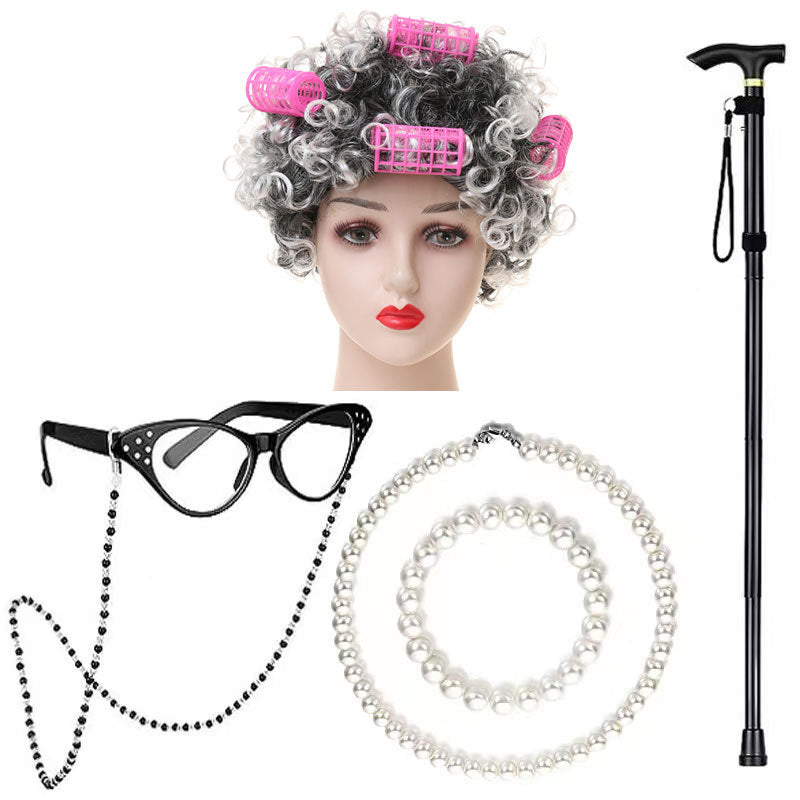 School Day Grandma Sheath Halloween Grandpa Cos Wig