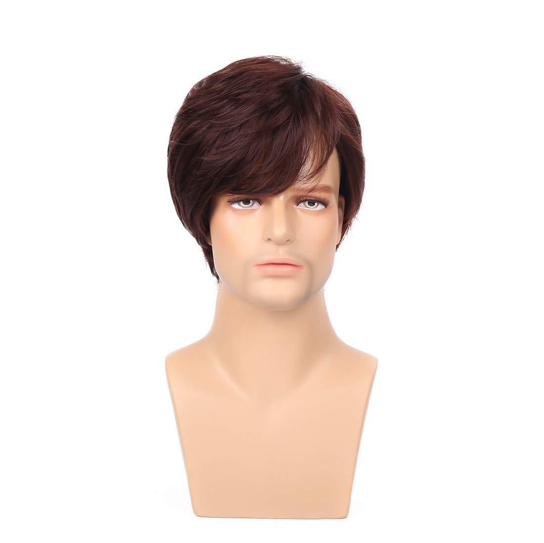 Men's Brown Partial Short Straight Hair Synthetic Men's Wig