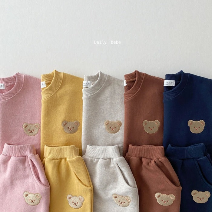 Children's Clothing Fashion Bear Round Neck Sweater Sports Pants Cute Casual Children's Suit