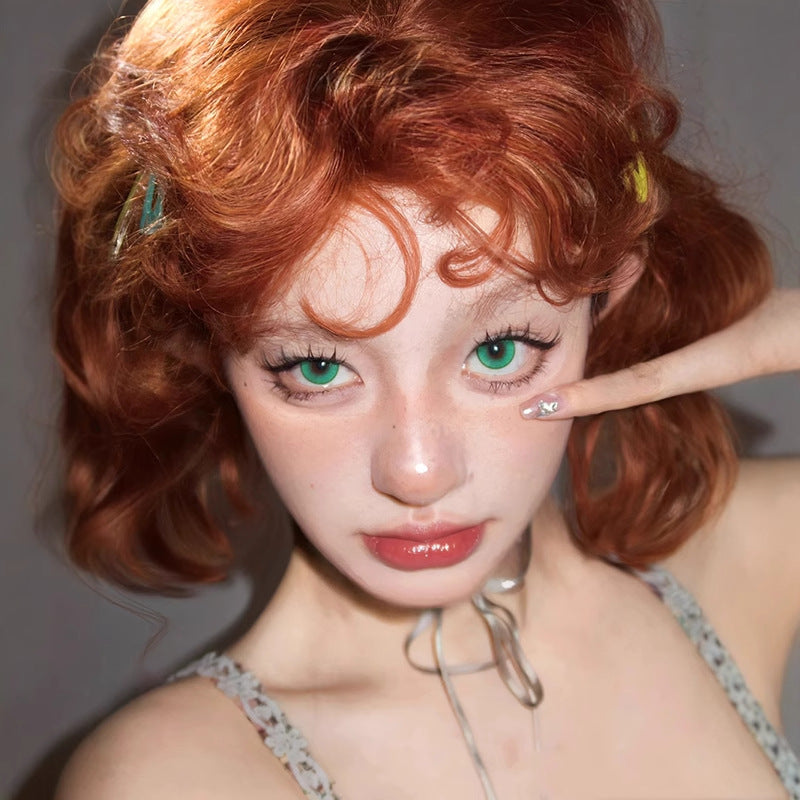 Women's Style Orange Bangs Small Curls Natural Wig Short Curly Hair