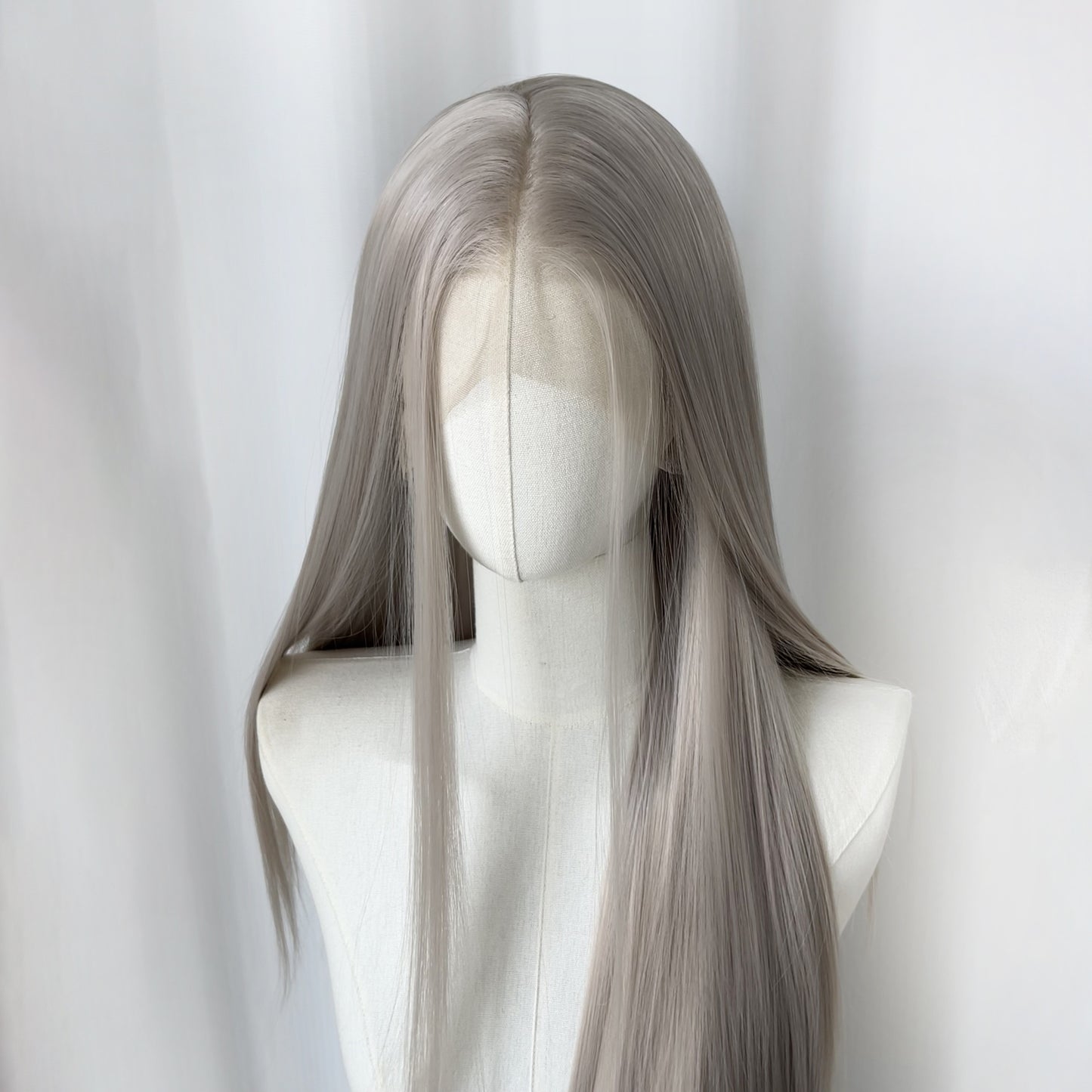White Gray Hand Crochet Forehead Lace Female Comic Show Mao Long Straight Wig