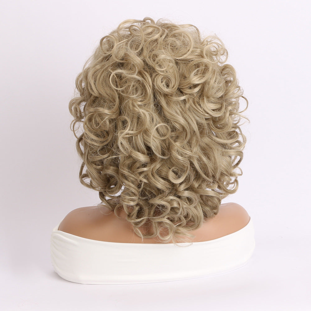 Women's Rose Net Light Golden Chemical Fiber Wig Short Curly Hair