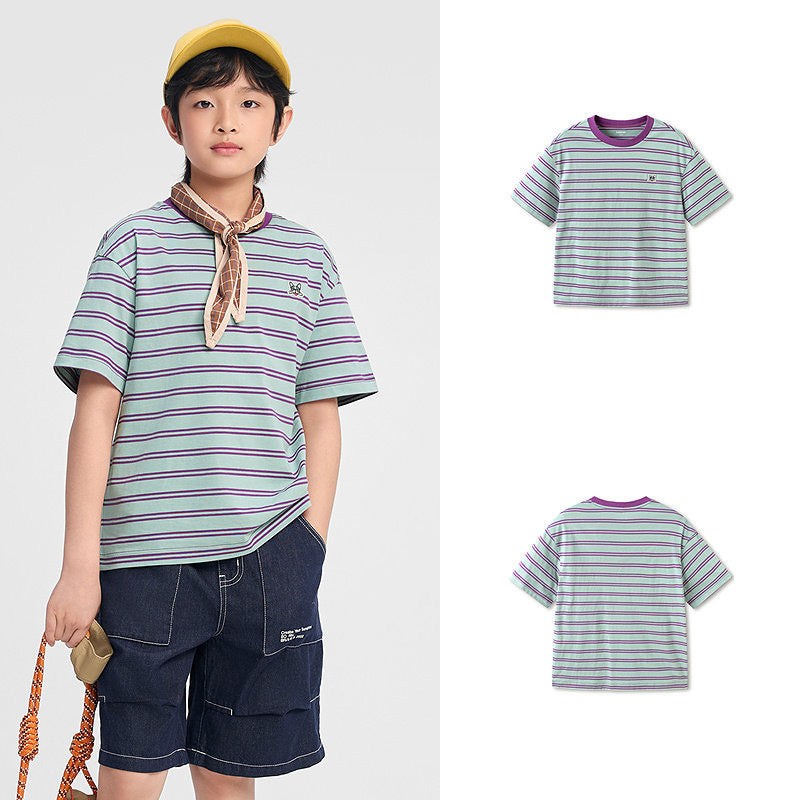 Children's Boys Summer Breathable Cotton Striped Top Children's T-shirt