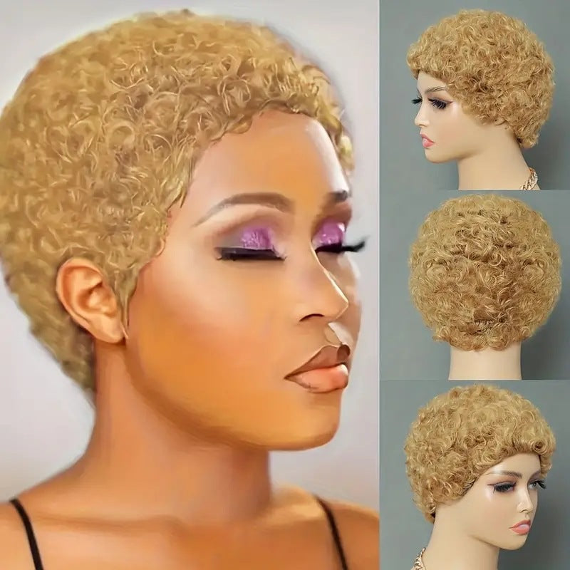Human Mechanism Head Cover African Small Wig Short Curly Hair