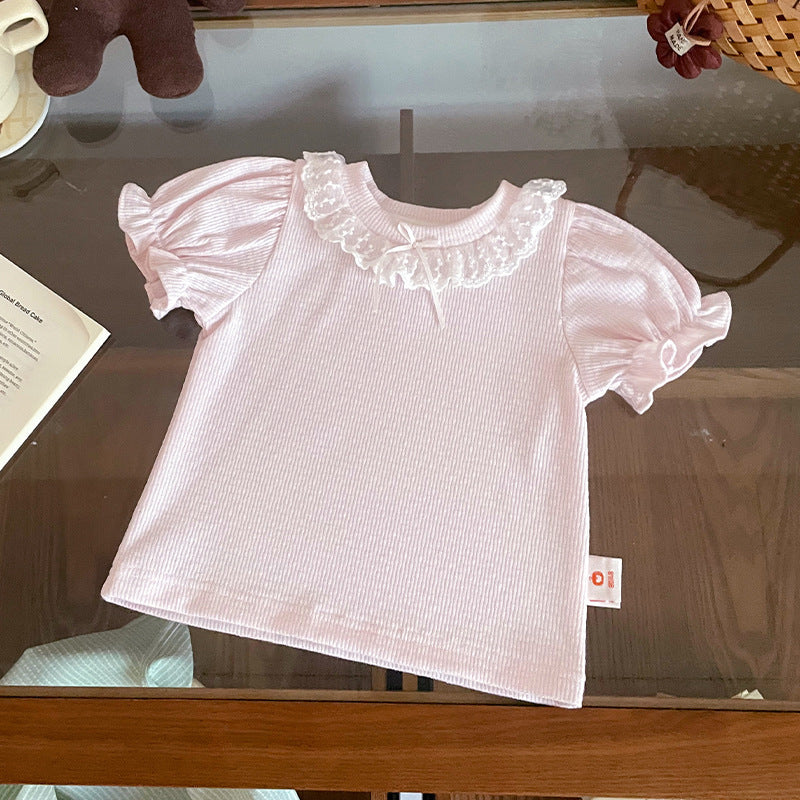 Short-sleeved Summer Puff Sleeve Lace Collar Children's T-shirt
