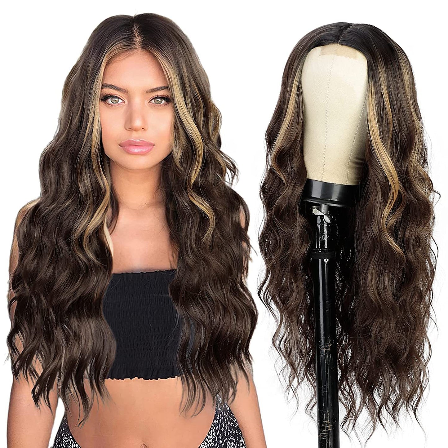 Lace Medium Small Highlight Curly Hair Synthetic Wig Long Curls