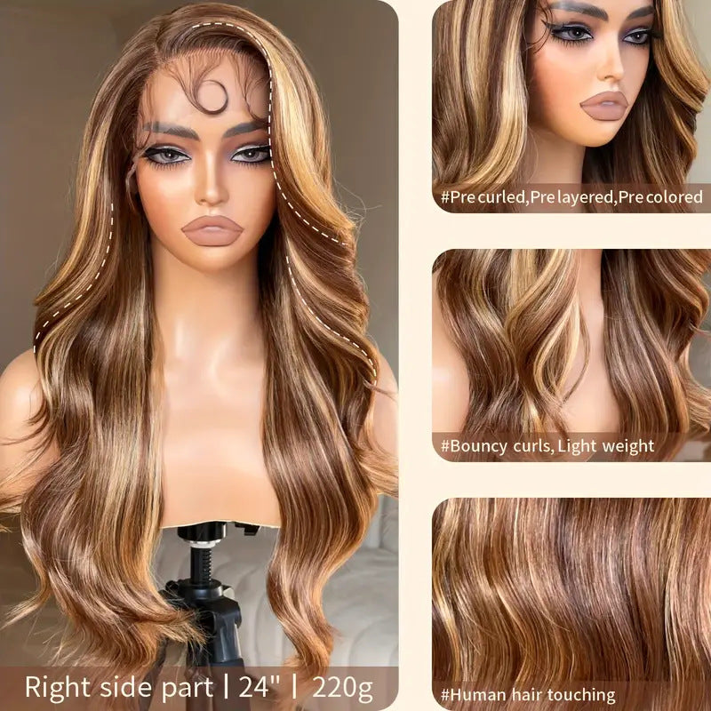 Front Lace Female Highlight Gradient Big Wave Curly Hair Wig Long Curls