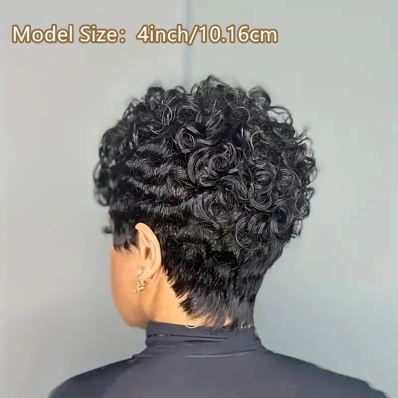 Black Small Roll Wound Tube Chemical Fiber Head Wig Short Curly Hair