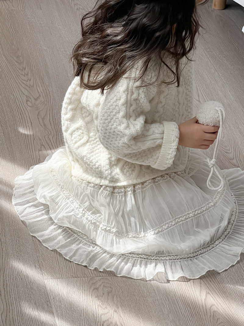 Children's Korean Style Clothing Sweater Stitching Mesh Princess Knitted Children's Dress