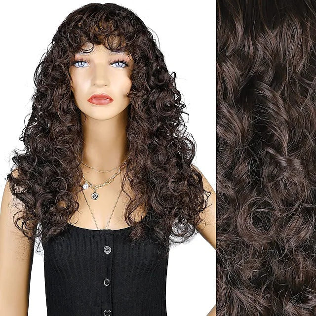 Women's Brown Black Small Curly Hair African Wig Long Curls