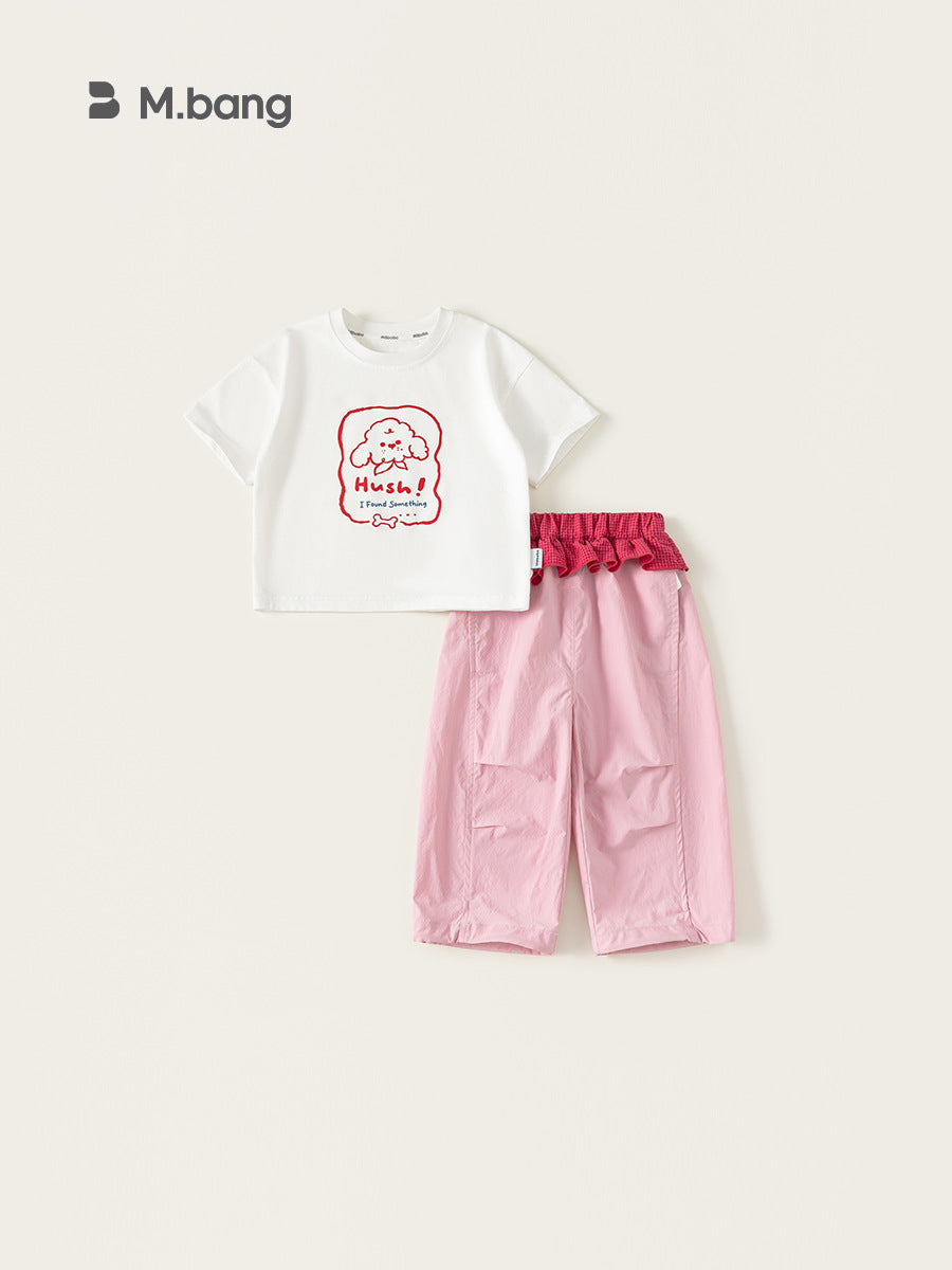 Children's Woven Clothing White T-shirt Pink Pants Two-piece Casual Wear Children's Suit