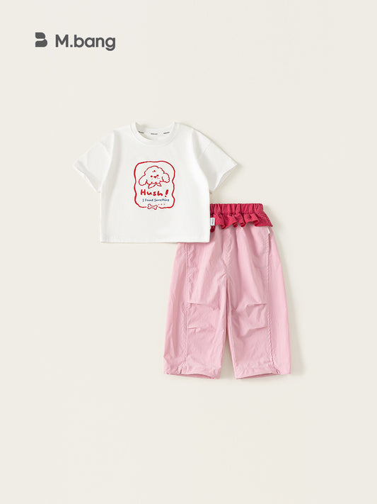 Children's Woven Clothing White T-shirt Pink Pants Two-piece Casual Wear Children's Suit