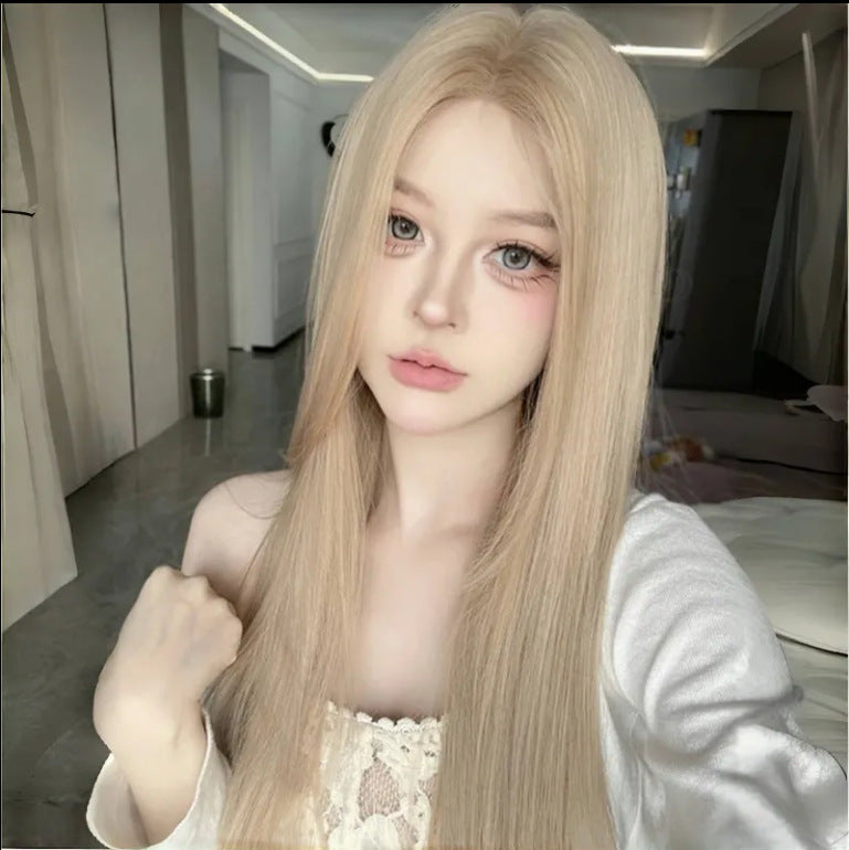 Women's Hair Anchor Team White Gold Color Medium Long Straight Wig