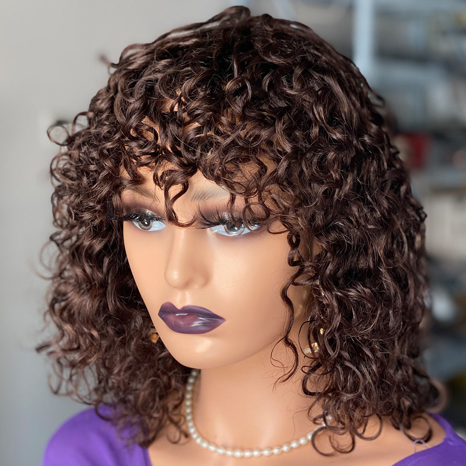 Human Wigs Mechanism Curved Short Curly Real Hair Wig