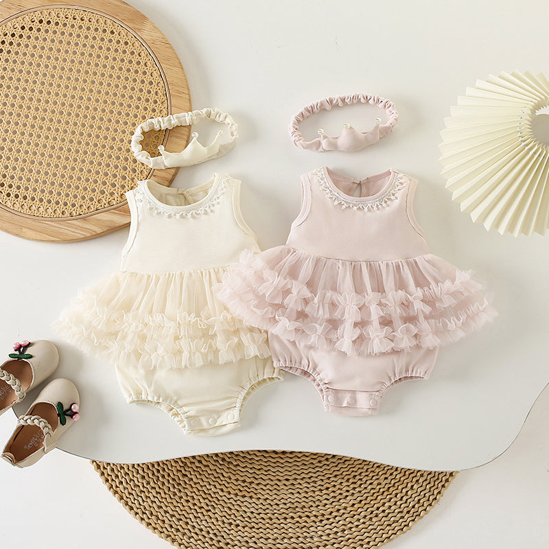 Children's Summer Clothing Jumpsuit Princess Style Rompers Crown Jumpsuit, Climbing Suit