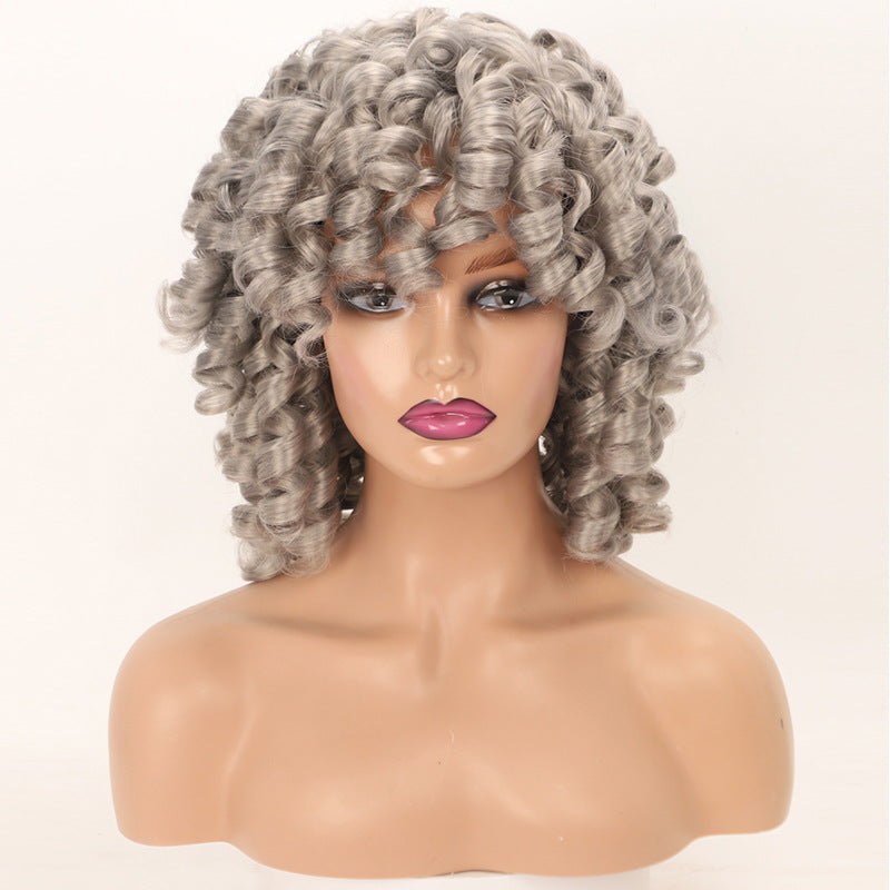 Chemical Fiber With Bangs Volume Nigeria Wig Short Curly Hair