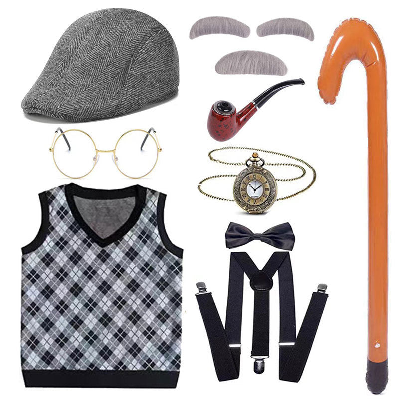 Children's Grandpa Vest Clothing School Day Old Beard Cos Wig