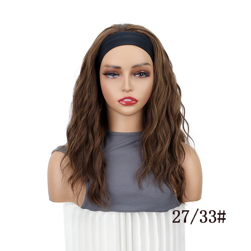 Women's Mid-length Curly Hair Water Ripple Ice Silk Band Fiber Chemical Wig Long Curls