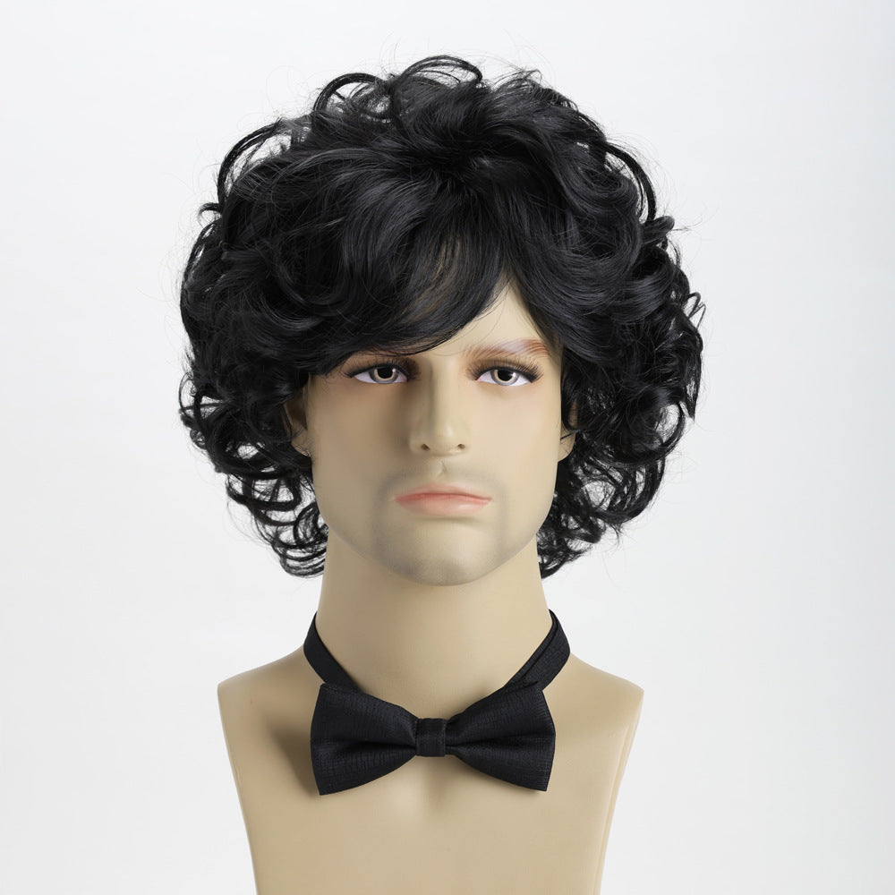 Men's Short Hair Fluffy Chemical Fiber Curly Head Men's Wig